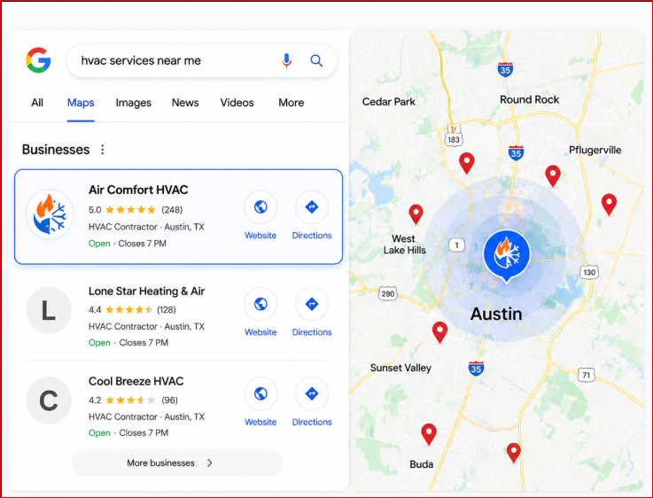 HVAC contractor ranked #1 in Google Maps local pack